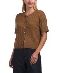 TJ Maxx - Short Sleeve Button Front Cable Knit Cardigan, Nylon/Polyester/Rayon - Lyst
