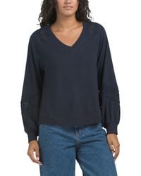 TJ Maxx - Long Sleeve V-Neck Top With Lace Inset For Spandex/Polyester/Rayon - Lyst