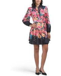 TJ Maxx - Long Sleeve Floral Mini Dress With Belt For Spandex/Polyester - Lyst