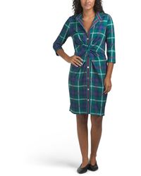 TJ Maxx - Three-Quarter Sleeve Plaid Mini Shirt Dress For Spandex/Polyester - Lyst