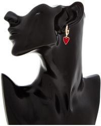 Betsey Johnson Tone & Red Heart Drop Earrings - Metallic