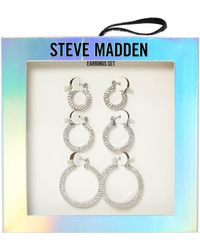 Steve Madden Three Piece Tone Hoop Earring Set - Metallic