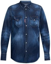 DSquared² - Distressed Denim Shirt With Classic Collar - Lyst