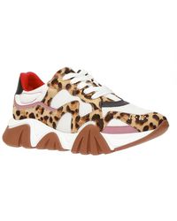 Versace - Leopardenmuster Ledersneakers Mit Mesh - Lyst