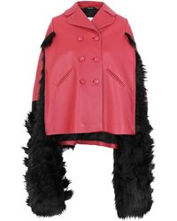 Maison Margiela - Faux Fur Trimmed Leather Cape Jacket - Lyst