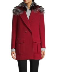 Fendi - Pelzkragen-Wollmantel - Lyst