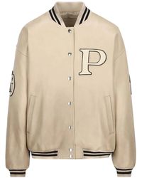 Prada - Logo-Appliqué Leather Bomber Jacket - Lyst
