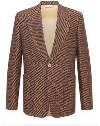Gucci Gg Cotton And Silk Blazer Jacket - Brown