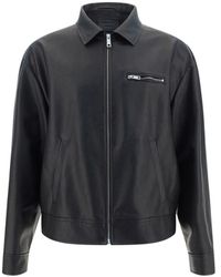 Prada Leather Caban Jacket in Blue for Men | Lyst