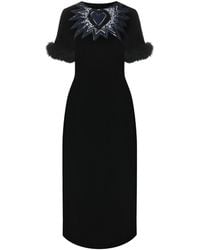 Fendi - Fur Trim Velvet Midi Dress - Lyst