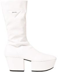 prada boots white and pink