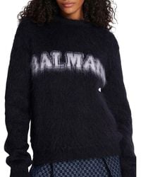 Balmain - Gebürstete Garnpullover mit Logo - Lyst