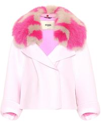 Fendi Fur Collar Cashmere Cape Jacket - Pink