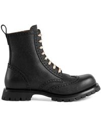 Gucci Leather Brogue Lace Up Boots - Black