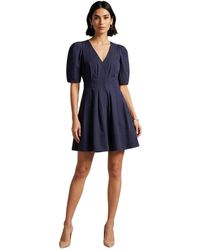 Ted Baker - Mini-Jurk Met V-Hals En Pofmouwen Voor (Marine) - Lyst