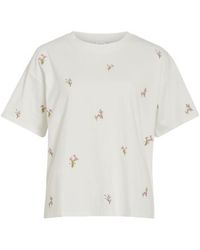 Vila - Vimonie Emb O-Neck S/S/Rn 14115760 Snow - Lyst