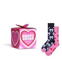 Happy Socks - Sokken Hartjes Print Valentijn Giftbox 2-Paar Roze/Zwart/Lichtblauw - Lyst