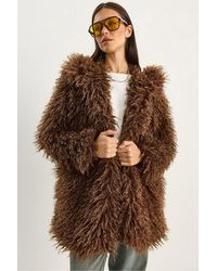 Bianco Lucci - Oversize Hooded Faux Fur Jacket - Lyst