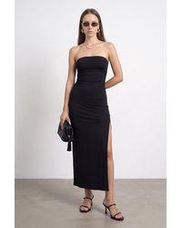 Dilvin - Strapless Bodycon Maxi Jurk Met Split - Lyst