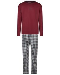 Phil & Co. Berlin - Winter Pyjama Set Lang Rood/Grijs Geruit - Lyst