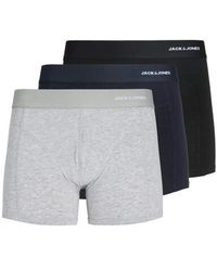 Jack & Jones - Boxershorts Trunks Jacgabriel Bamboe Effen 3-Pack Grijs/Donkerblauw/Zwart - Lyst