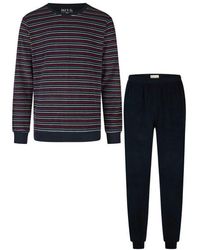 Phil & Co. Berlin - Winter Pyjama Set Lang Badstof Donker Gestreept - Lyst