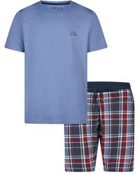 Phil & Co. Berlin - Essential Shortama Korte Pyjama Set Blauw/Geruit - Lyst