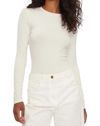 Guess - Jeans Logo Slim Bodysuit Met Lange Mouwen (Crèmewit) - Lyst