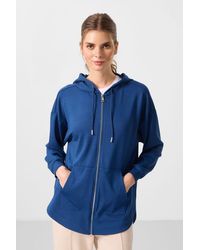 TOMMY LIFE - Oversized Hooded Long-Sleeve Zip Tunic Top - Lyst