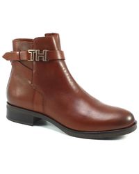 Tommy Hilfiger Leather Flat Bootie - Bruin