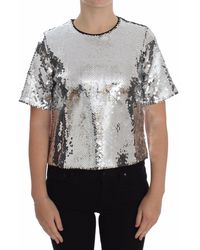 Dolce & Gabbana - Zilveren Pailletten Crewneck Blouse T-Shirt Top - Lyst