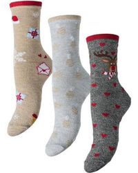 Pieces - Kerst Sokken Pcjingle Glitter 3-Pack Grijs - Lyst