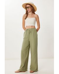 Happiness İstanbul - Wide Leg Drawstring Waist Pants With Binding Detail - Lyst