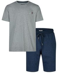 Phil & Co. Berlin - Essential Shortama Korte Pyjama Set Grijs/Blauw - Lyst