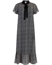 faina - Midi-Jurk Van Chiffon Zwart Wit - Lyst