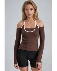 Busem - Slim Fit Knitted Blouse With U Collar And Contrast Binding - Lyst