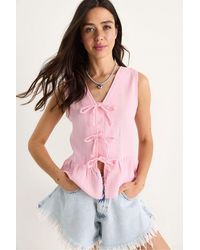 Bianco Lucci - V-Neck Crepe Blouse With Bow Tie - Lyst