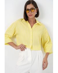 Bigdart - Oversized Striped Cropped Shirt With Button Closure - Lyst