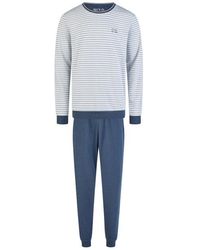Phil & Co. Berlin - Winter Pyjama Set Lang Interlock Blauw Gestreept - Lyst