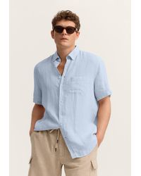 Bugatti - Herren Korte Mouwen Shirt Modern Fit Van Linnen Met Button-Down Kraag - Lyst