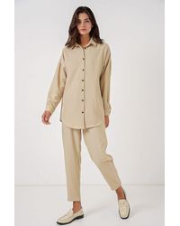 Bigdart - Linen Blend Long Sleeve Shirt And Pants Co-Ord Set - Lyst