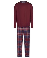 Phil & Co. Berlin - Lange Pyjama Set Met Flanellen Pyjamabroek Bordeaux Rood/Blauw - Lyst