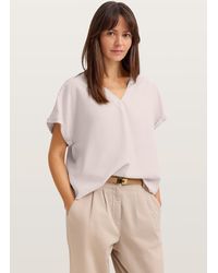Bugatti - Damen Blouse Met Korte Mouwen En V-Hals Van Licht Modal - Lyst