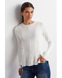 Dilvin - Getailleerde Textuur Gebreide Peplum Blouse - Lyst