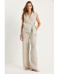 Bianco Lucci - Striped V-Neck Buttoned High Waist Wide Leg Two-Piece Set - Lyst