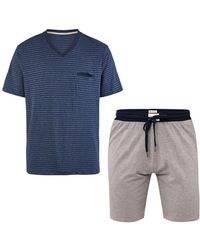 Phil & Co. Berlin - Essential Shortama Korte Pyjama Katoen Blauw Grijs - Lyst