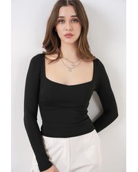 Bigdart - Long Sleeve Fitted Blouse With Heart Collar - Lyst