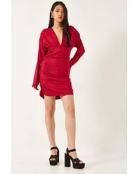 Bianco Lucci - Bodycon Mini Dress With Ruched Detail And V-Neck - Lyst