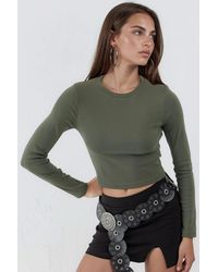Busem - Slim Fit Long Sleeved Crop Top With Crew Neck - Lyst