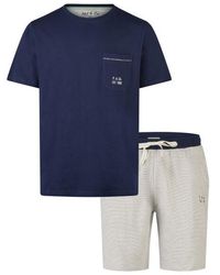 Phil & Co. Berlin - Korte Pyjama Set Shortama Donkerblauw/Grijs Gestreept - Lyst